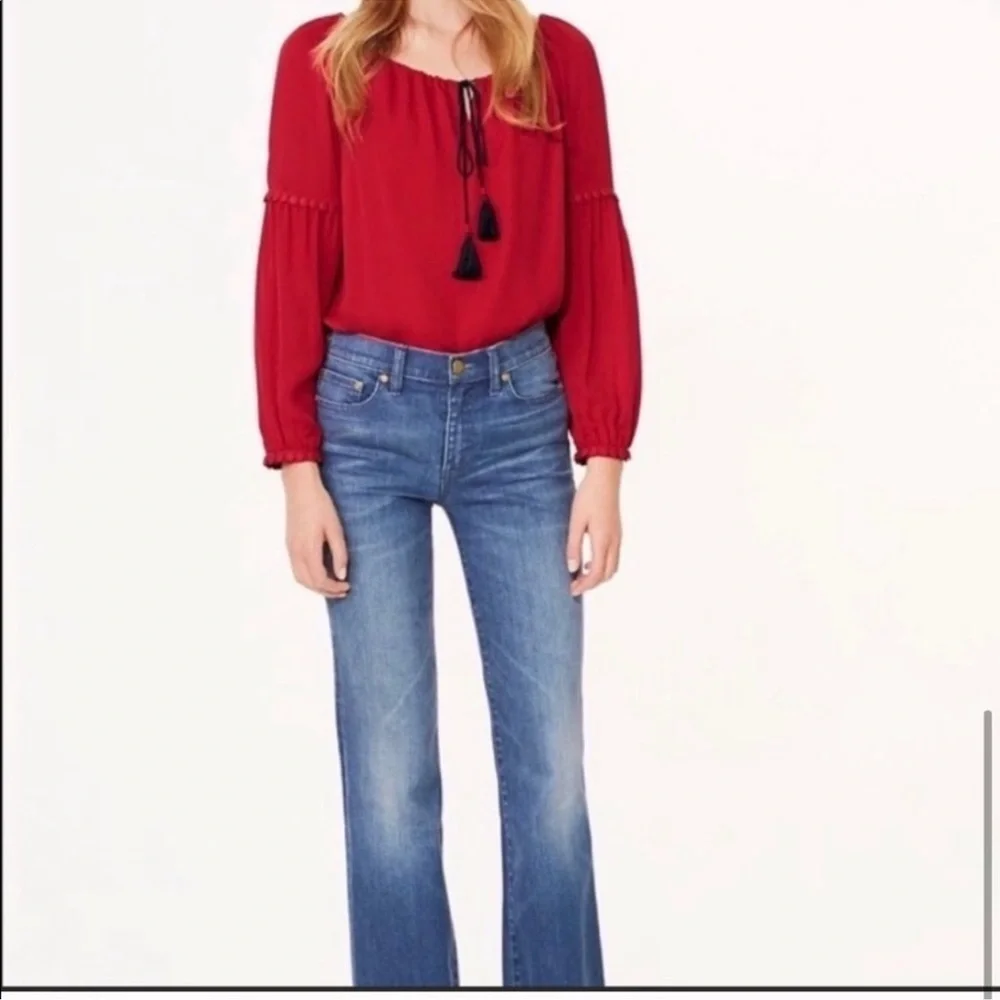 Tory Burch Sylvie blouse Boho /Peasant/Tie Blouse Top‎ RED Fringe Tassel Sz 10
